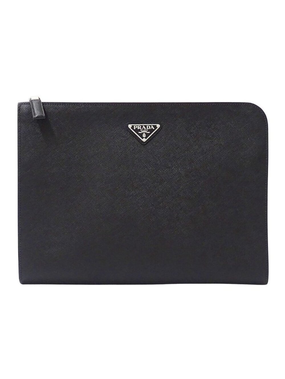 Prada Clutch Saffiano Black Logo L-shaped Zipper
